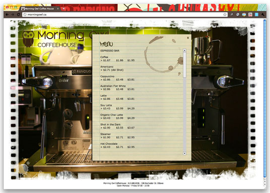 Morning Owl Web Site - Menu